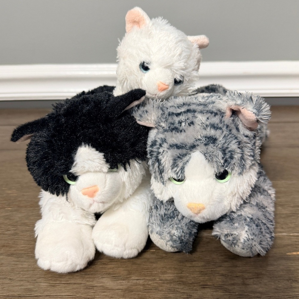 Aurora World Grey‎ Tabby, Tuxedo & White Kitten Plush Lot